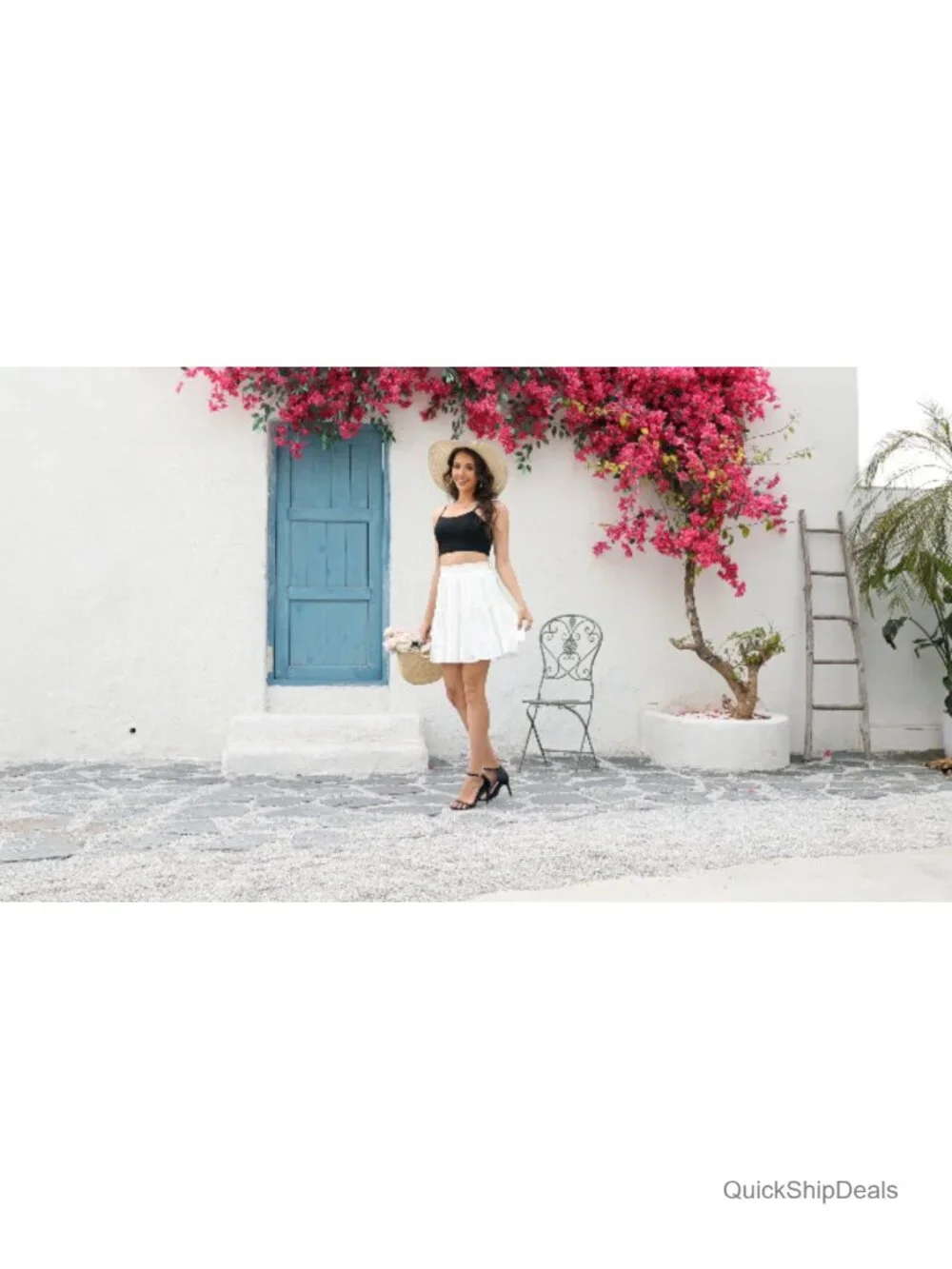 Women's Flared Cotton Mini Skirt with Ruffle Hem High Waist A-Line